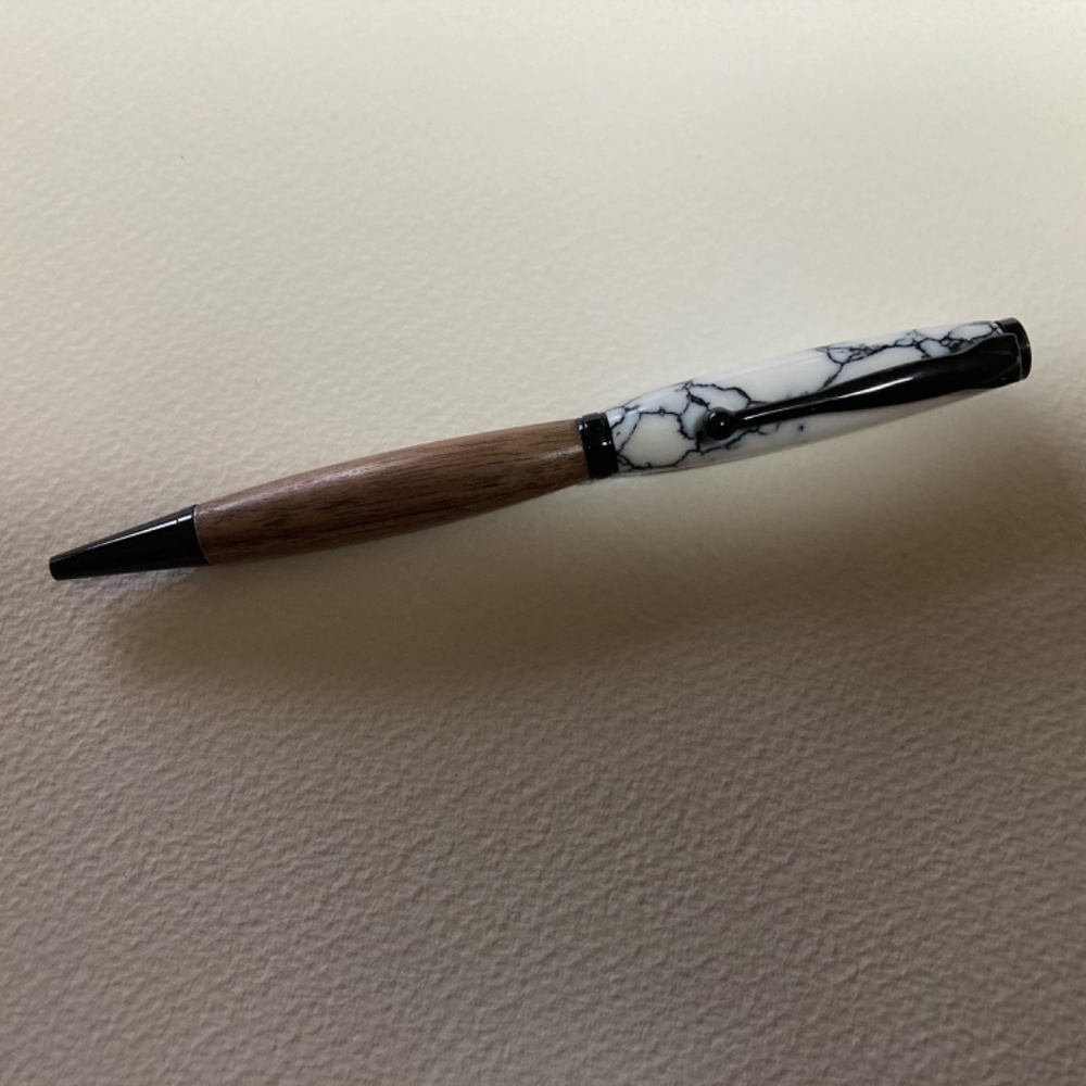Artist Pen “Hand Turned” Combination Black Walnut Wood/White Marble Acrylic - Picture 4 of 13